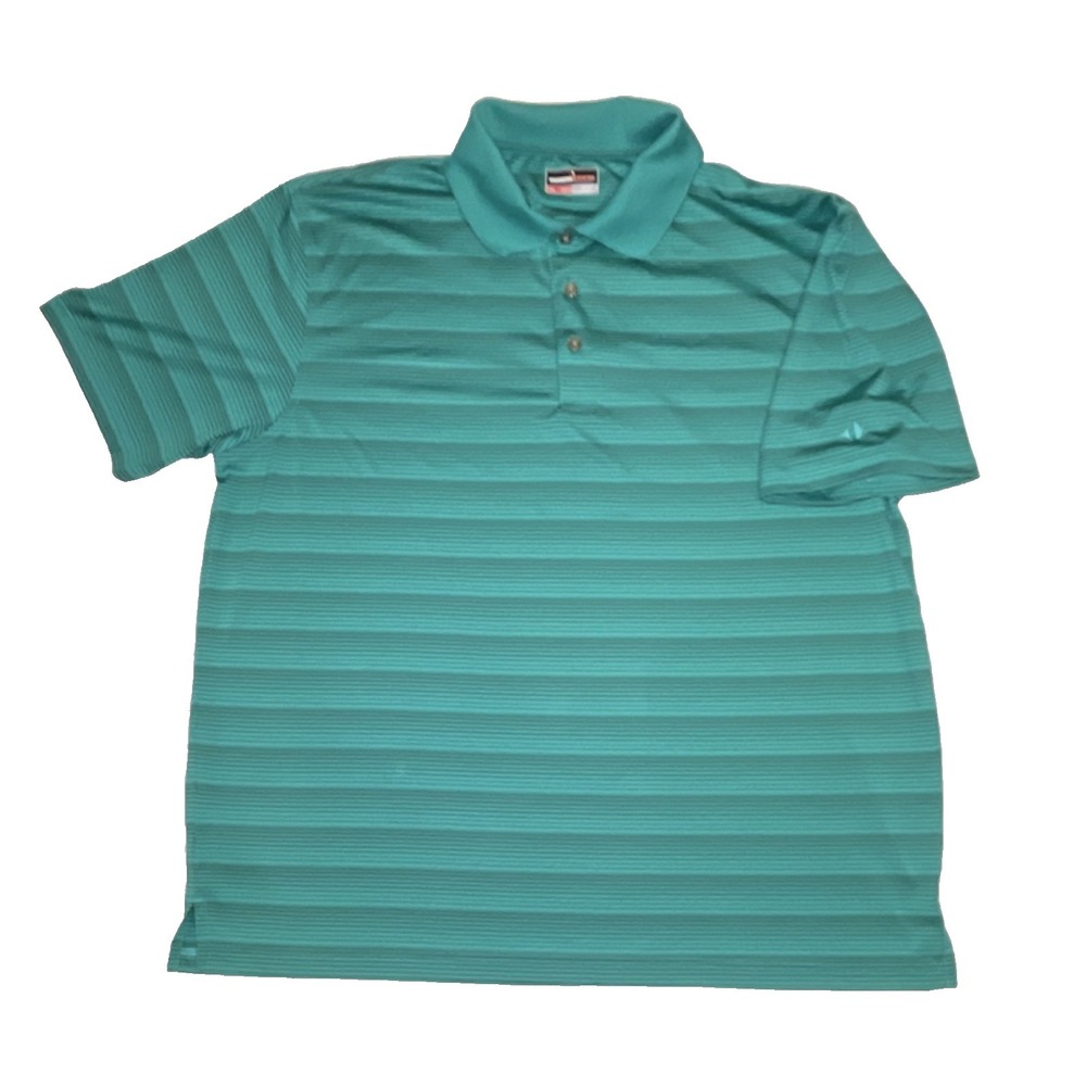 Grand Slam Performance Teal Striped Breathable Polo Shirt XXL 100% Polyester